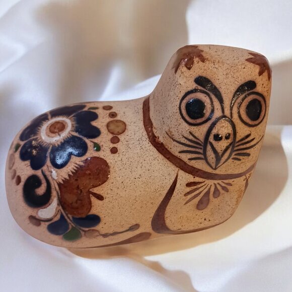 Boho Vintage Handpainted Mexican Tonalá Pottery Owl Figurine Art - Picture 7 of 13